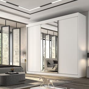 Guarda Roupa Casal 3 Portas de Correr com Espelho Central 6 Gavetas Garibaldi 100% MDF Branco Neve