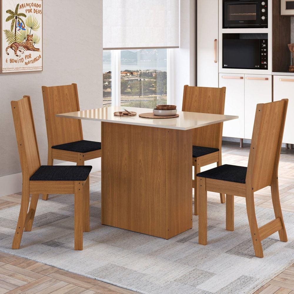 Conjunto Sala de Jantar Mesa com 4 Cadeiras Dalila Yescasa Freijó/Off White/Preto