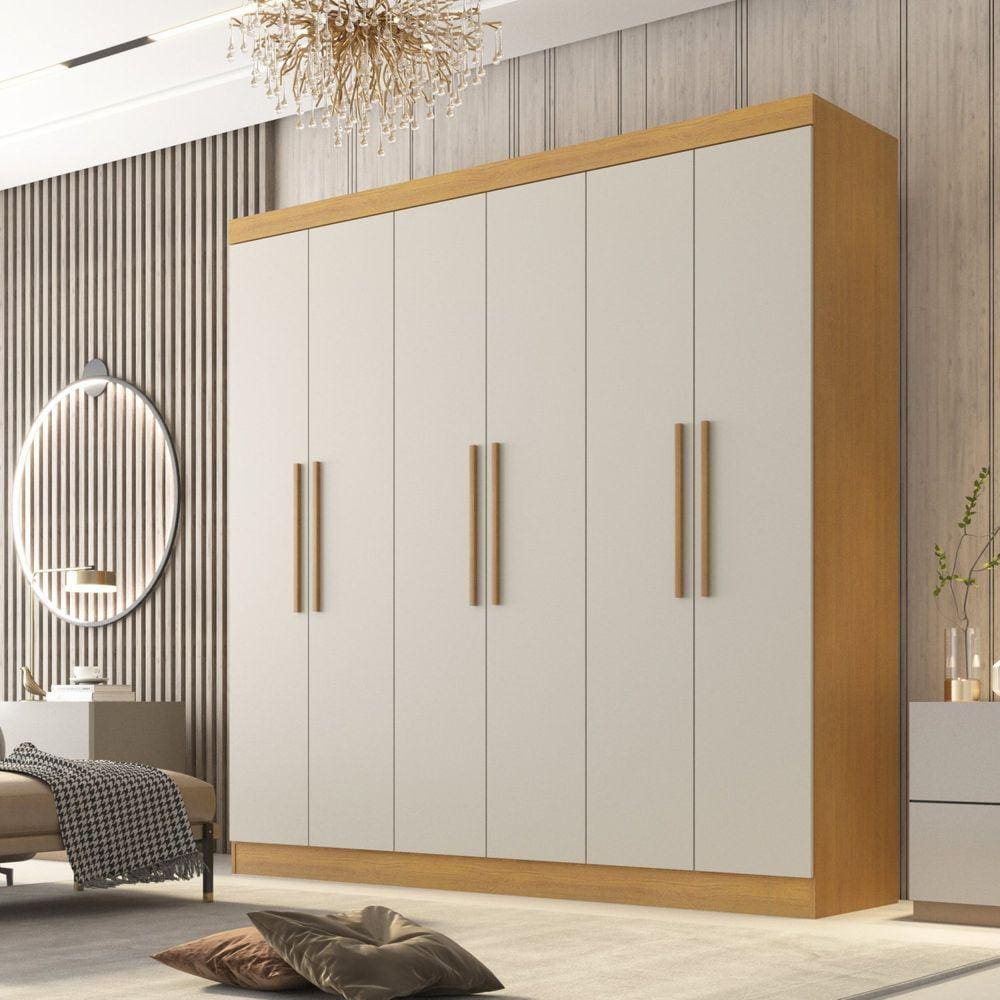 Guarda Roupa Casal 6 Portas 4 Gavetas Belém Cinamomo/Off White