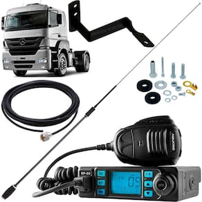 Rádio Px 80 Canais Antena Argentina Black Cabo 5,5m Suporte Dianteiro Motorista Mb Axor Parafusos