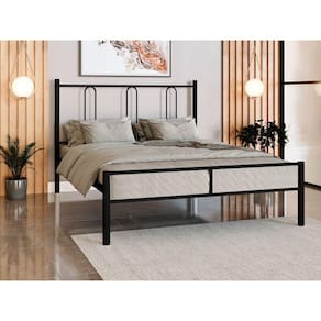 Cama Casal Tubolar Eloa Com Extrado Madeira P/ Colchão 188X138 -Reforçada -Preto