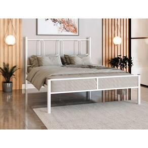 Cama Casal Tubolar Com Extrado Madeira P/ Colchão 188X138 -Reforçada -Branco