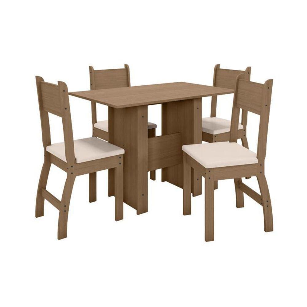 Conjunto Mesa de Jantar Milano 1,08m com 4 Cadeiras Carvalho/Savana - Poliman