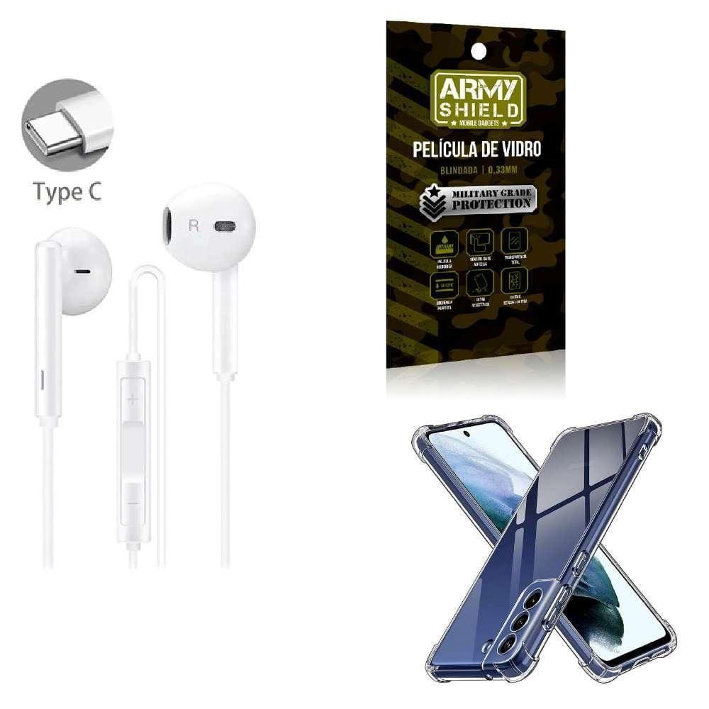 Kit Fone De Ouvido + Capinha Samsung S21 Fe + Película 3D
