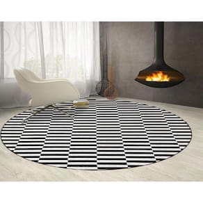Tapete Sala Redondo 150 Cm Geometrico Listrado Preto Prata