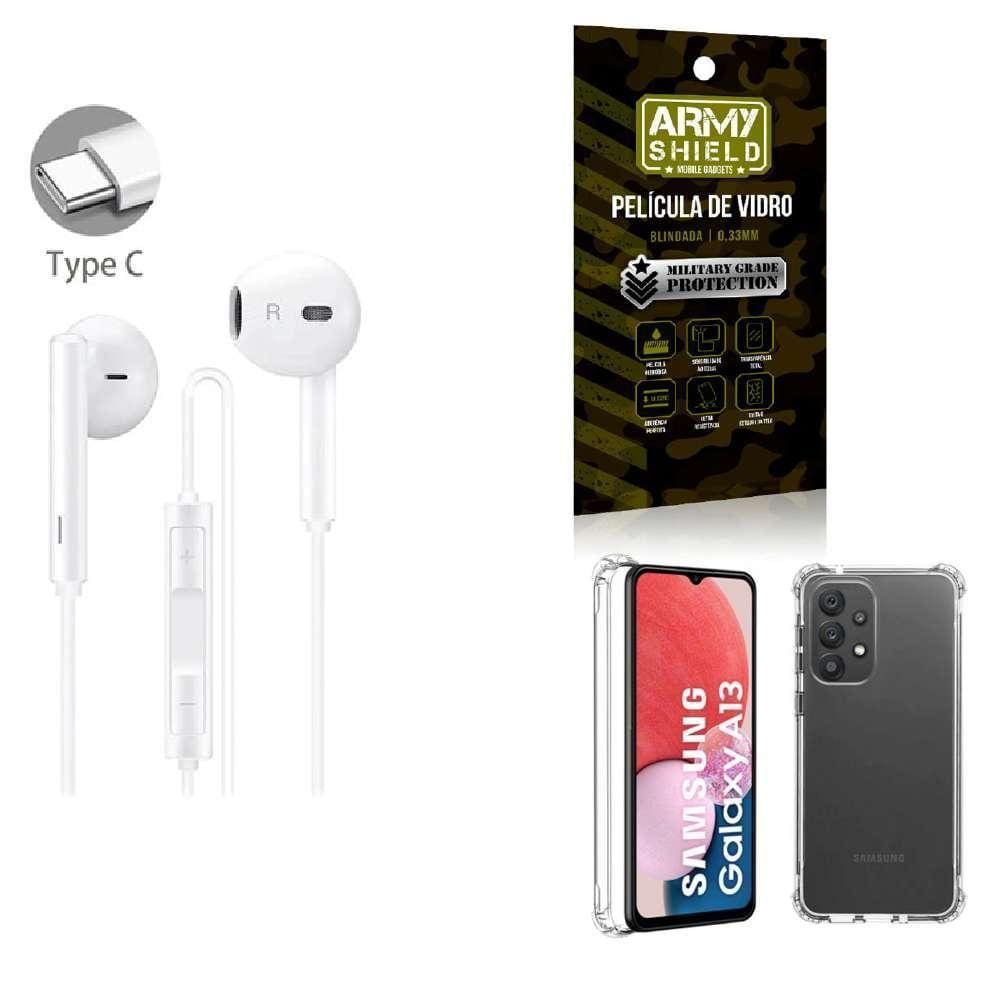 Kit Fone De Ouvido + Capinha Samsung A13 4G + Película 3D