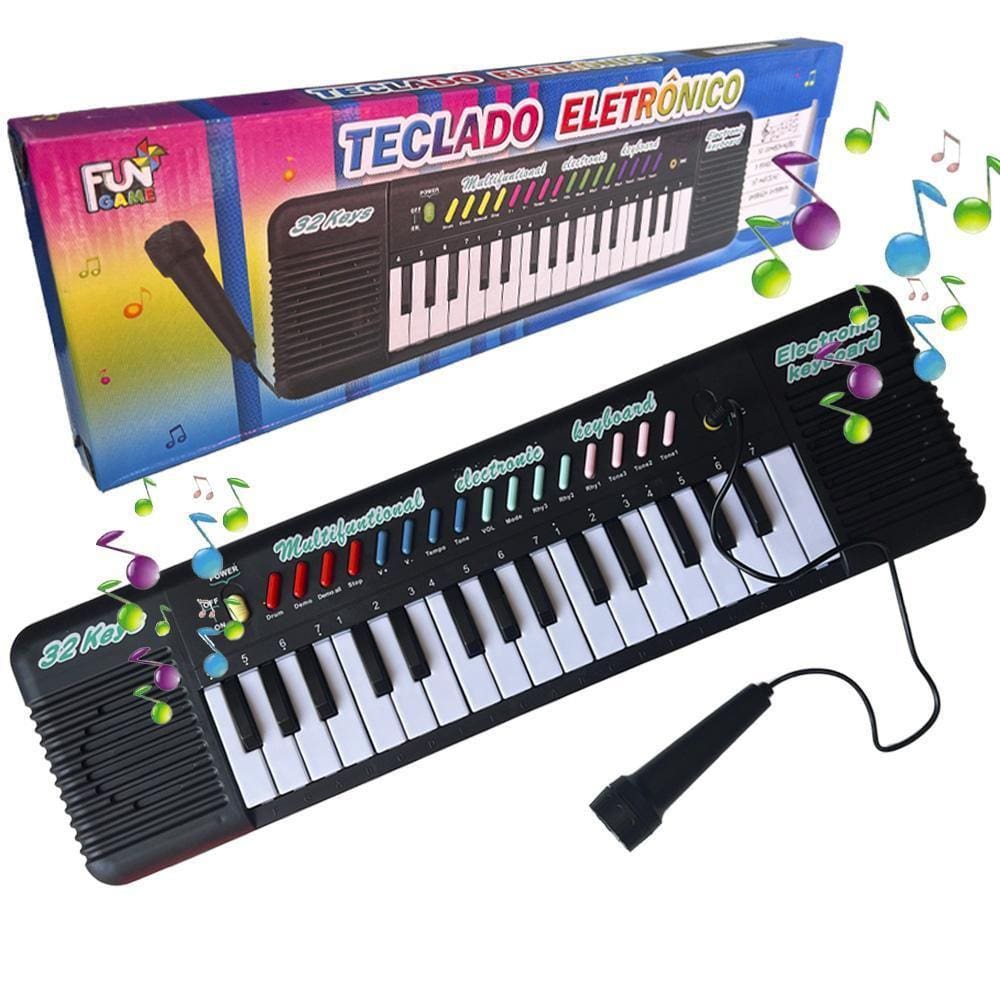 Teclado Infantil Musical Eletrônico com Microfone - Braskit