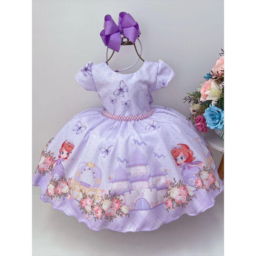 Vestido Infantil Princesa Sofia Lilás Luxo