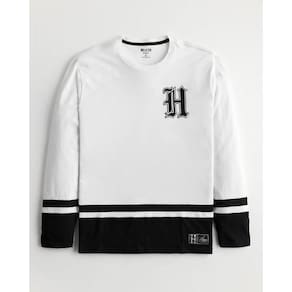 Hollister Camiseta Manga Longa Masculina relaxed Fit Hockey
