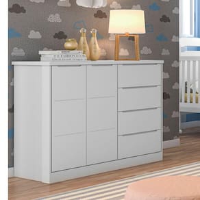 Cômoda Infantil Diamante 2 Portas e 4 Gavetas com Cabideiro 100% MDF Cor Cinza - Phoenix Baby