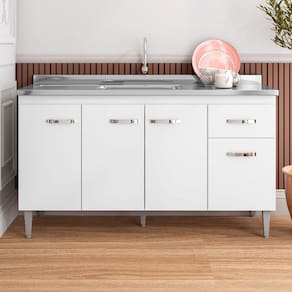 Balcão de Cozinha para Pia Gabriela Flex 150cm 4 Portas 1 Gaveta Sem Tampo Cor Branco - AJL Móveis