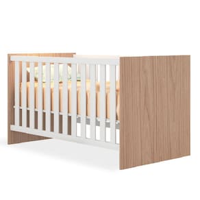 Berço Americano que Vira Mini Cama Doce Sonho Cor Carvalho Rústico com Branco - Qmovi