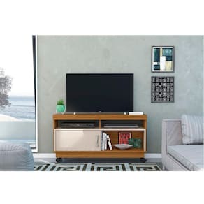 Rack Para Sala Artur Para TV até 50 Polegadas Com Rodízios 1 Porta Cor Naturale e Off White - Madetec Móveis