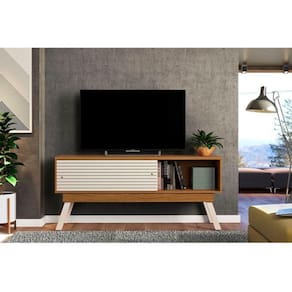 Rack Para Sala Bancada Para TV até 65 Polegadas Frizz 1.5 2 Portas Cor Naturale e Off White - Madetec Móveis