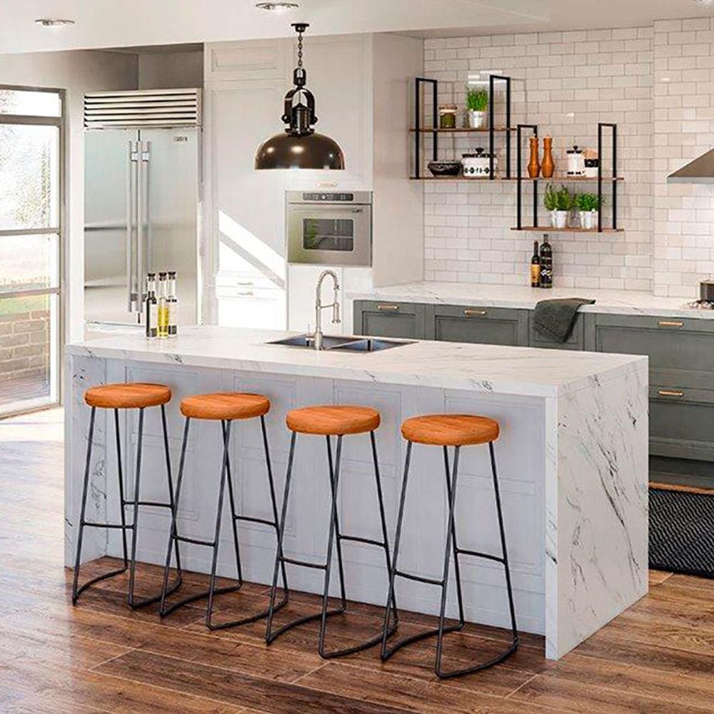 Banqueta Alta Aurora Kit 4 Banquetas Estilo Industrial Base Aço Loft e Assento Cor Peroba - Dream Home Design