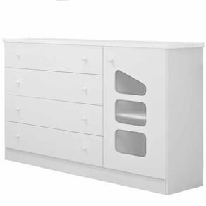 Cômoda Infantil Eloísa 1 Porta e 4 Gavetas com Cabideiro 100% MDF Cor Branco - Phoenix Baby