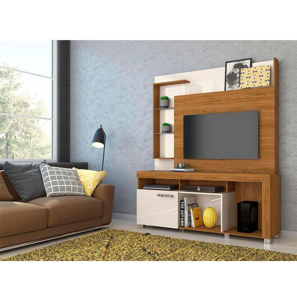 Estante Home Theater Ícaro Para TV até 50 Polegadas 1 Porta Cor Naturale e Off White - Madetec Móveis