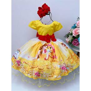 Vestido Infantil Festa Temático Princesa Bela E A Fera Luxo