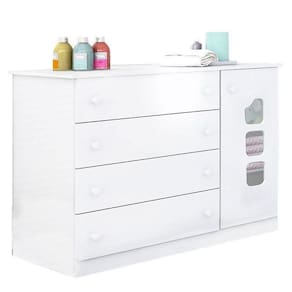 Cômoda Infantil Lívia 1 Porta e 4 Gavetas com Cabideiro 100% MDF Cor Branco Brilho - Phoenix Baby