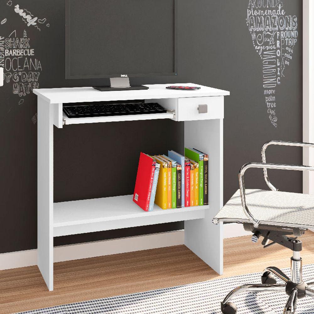 Mesa para Computador Pequena 1 Gaveta 1 base de teclado Cor Branco - AJL Móveis