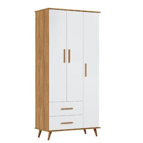 Guarda Roupa Infantil Retrô Lunare 3 Portas e 2 Gavetas para Quarto de Bebê Cor Nature com Branco - Peternella Móveis