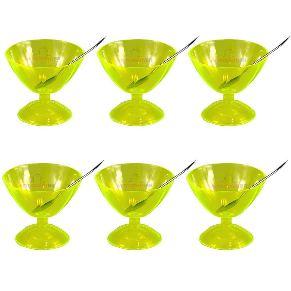 Conjunto Jogo 12 Peças Taças Colher Sobremesa Sorvete Creme Cozinha Verde - AMZ