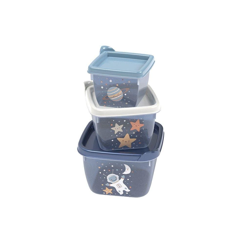 Conjunto de 3 Potes Infantil Conect Plasútil Astronauta Marinho 140 ml, 270 ml e 470 ml.