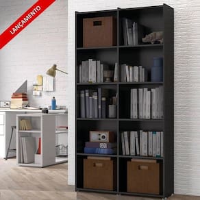 Estante Para Livros Holanda 04 Prateleiras 10 Nichos - Preto