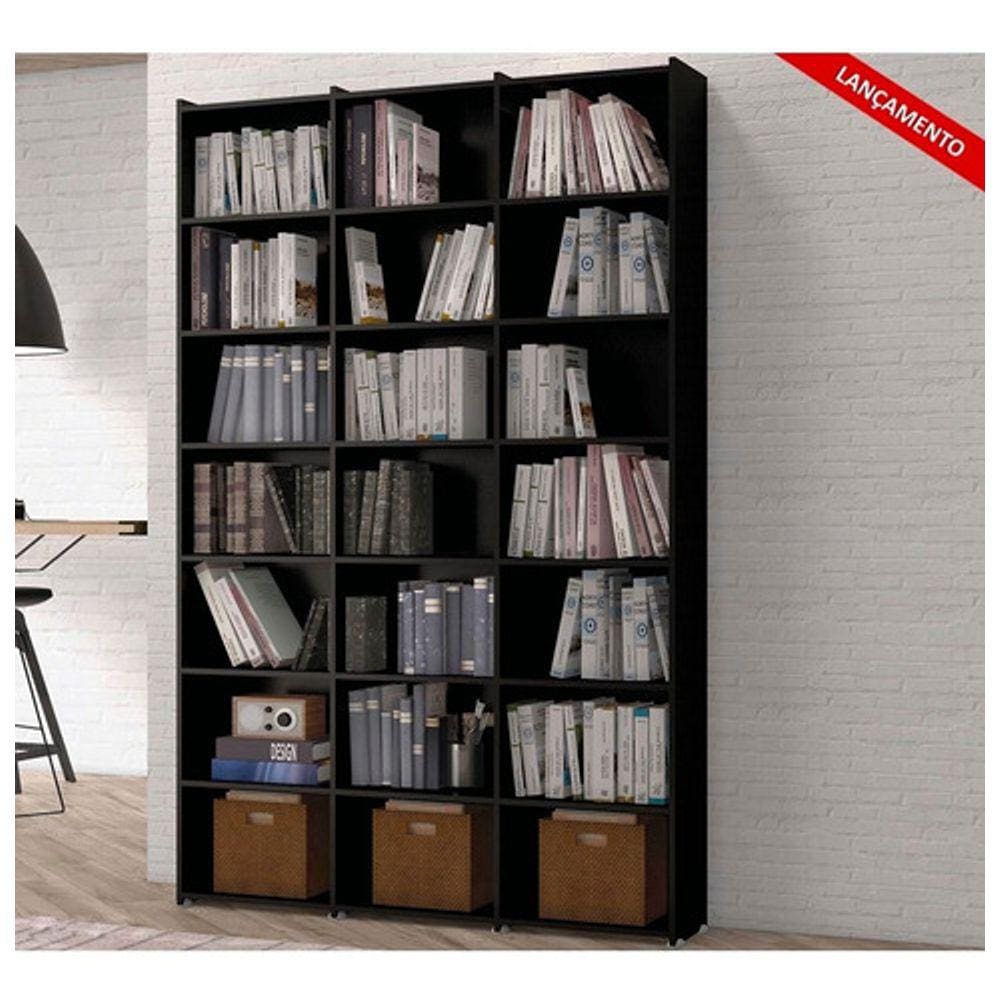 Estante Para Livros Montenegro 06 Prateleiras 21 Nichos - Preto