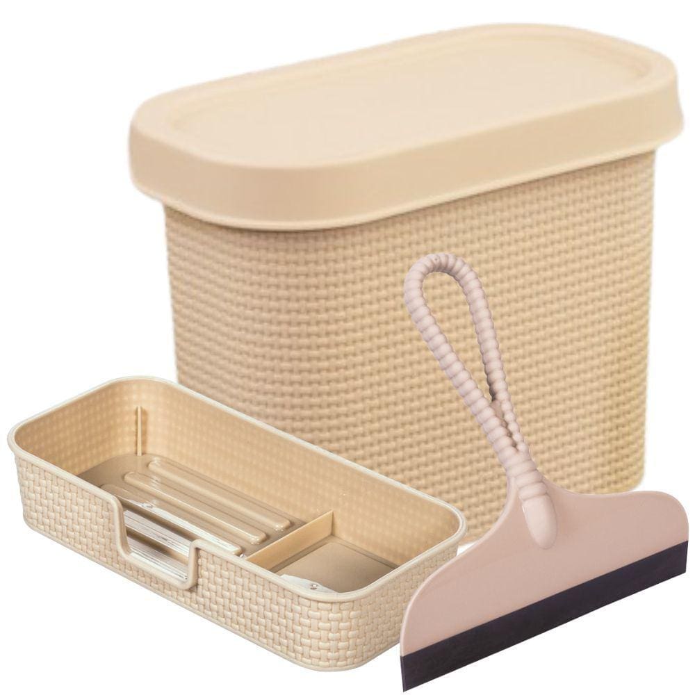 Kit para Pia Lixeira 3,3 litros, porta detergente/esponja e rodinho Tear Plasutil