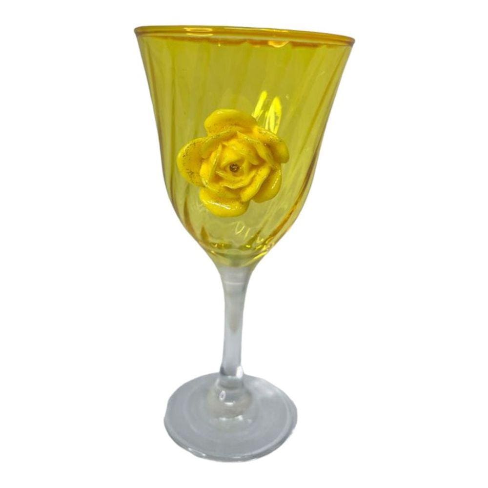 Taça Amarela Oxum Lirio Rosa Super luxo 330 ml -Vidro