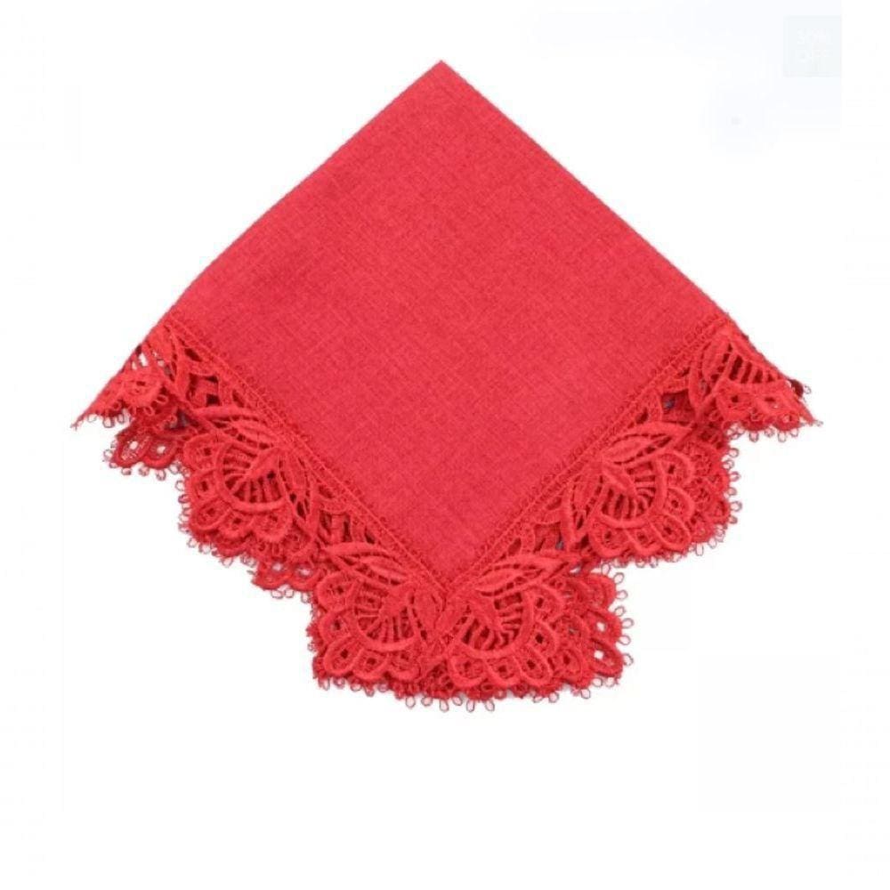 Guardanapo Vermelho Com Renda 45X45Cm