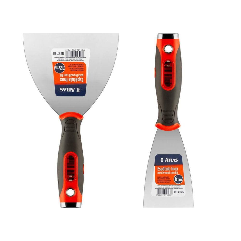 Kit Espatula Inox Drywall Massa Corrida Bits Parafusa At1414