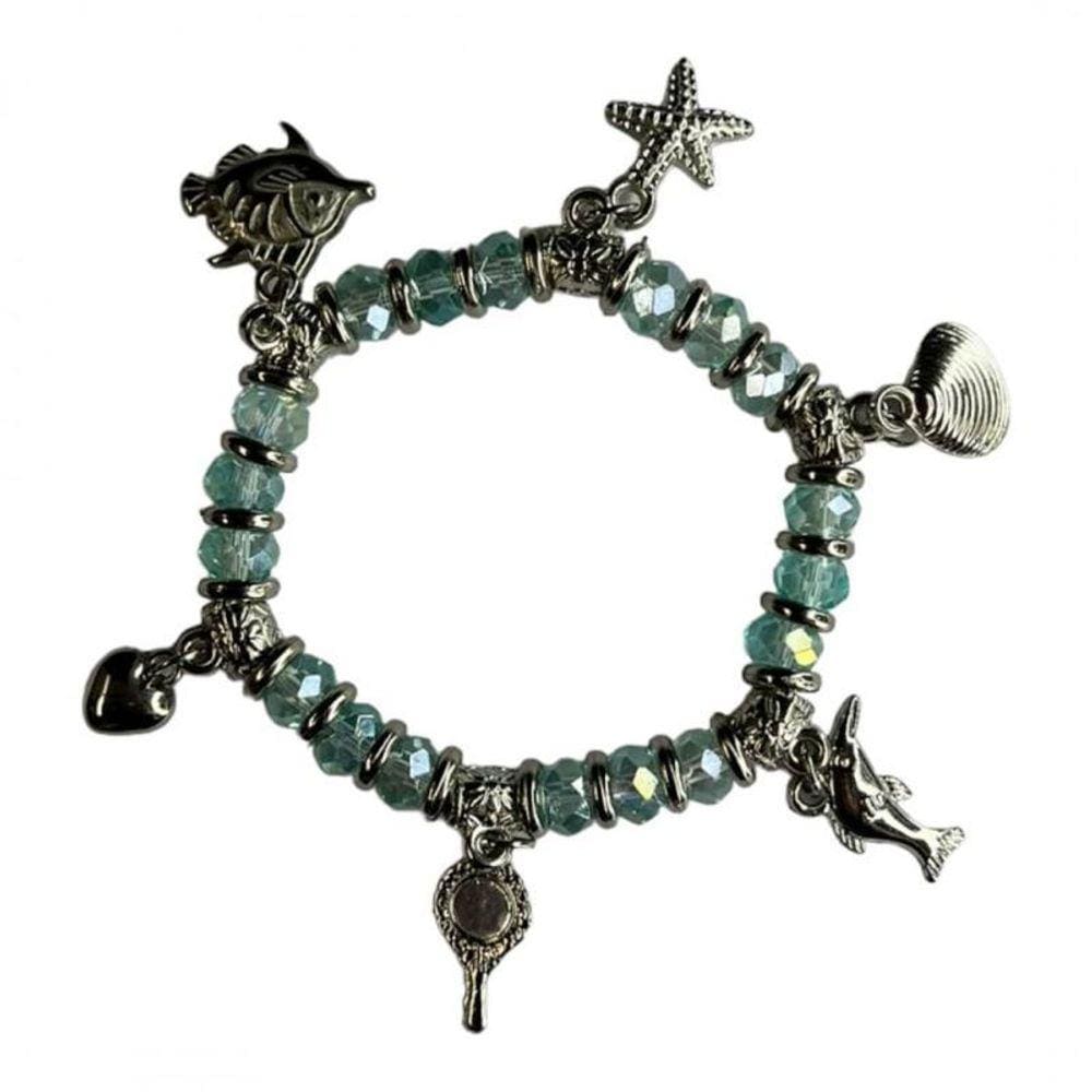 Pulseira Iemanja Azul 6 Penduricalhos Cristal E Silicone