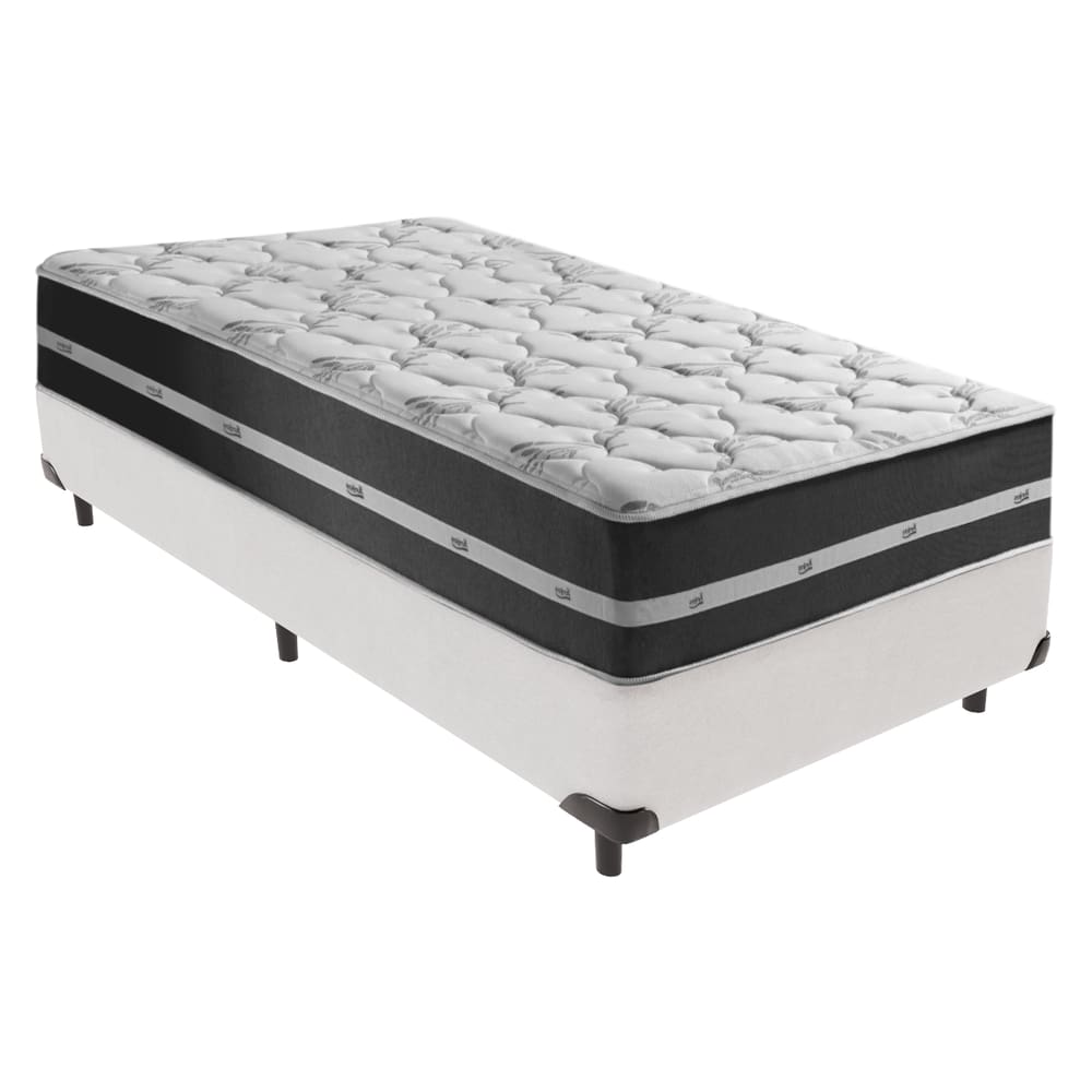 Cama Box Solteiro Preto com Base Branco Classic Anjos