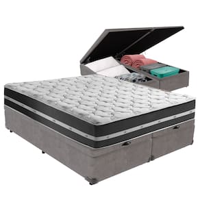 Cama Box King Preto com Base Baú Cinza Classic Anjos