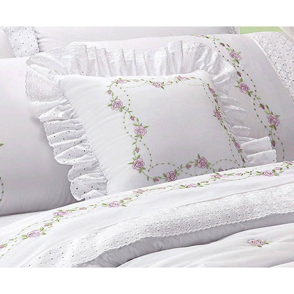 Jogo de Lençol Bordado Queen Bouquet Flores 4 Peças Algodão