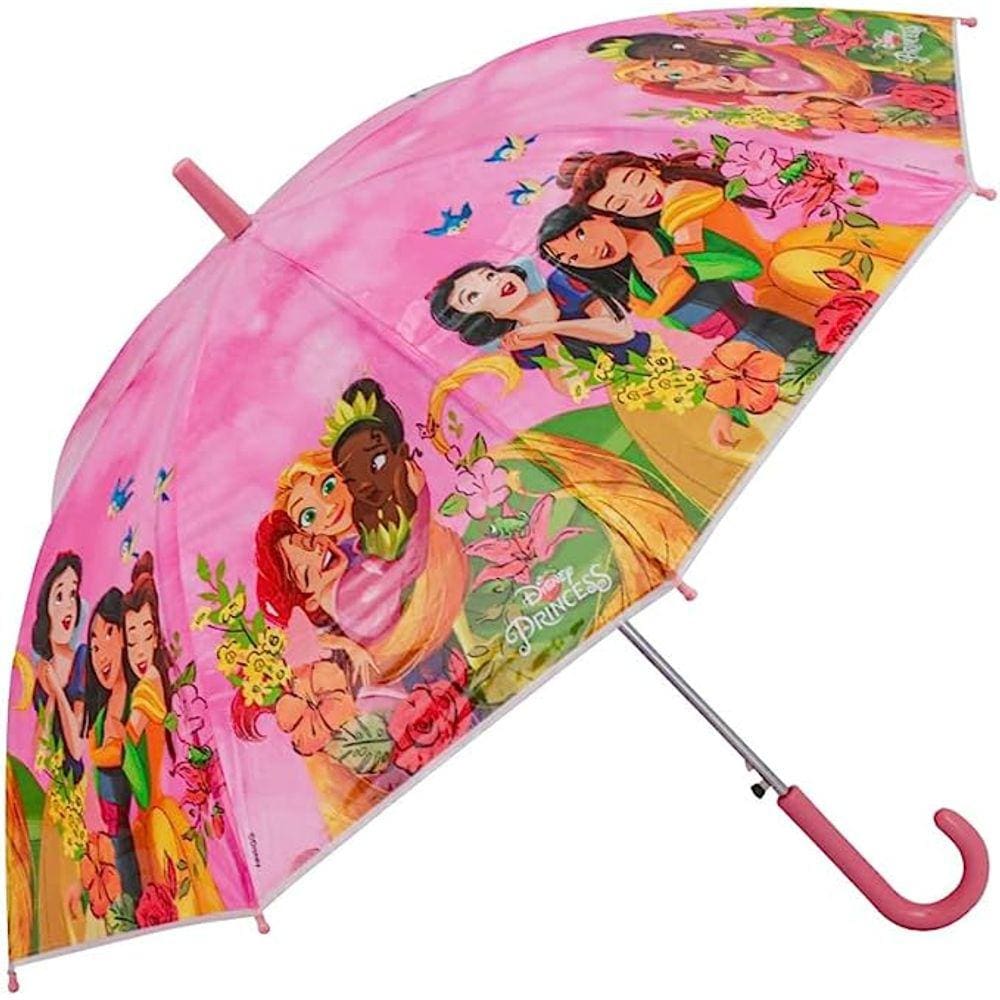 Guarda Chuva Princesas - 4 a 12 anos - Reforçado Automatico - Cinderela Ariel Bela Jasmine - Infantil - 48 cm - PANAMI
