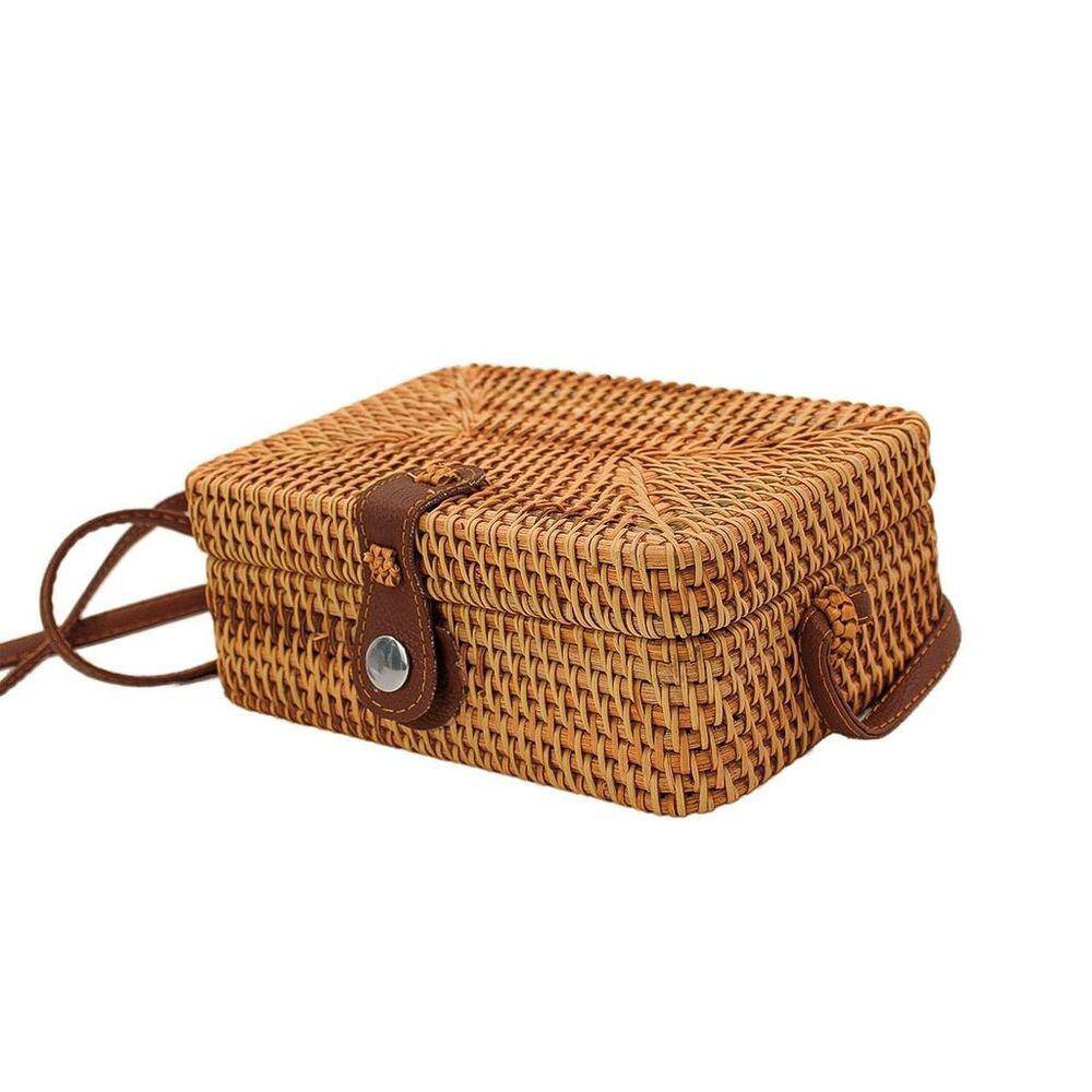 Bolsa De Bambu Retangular Feminina Alça Fixa Forrada Verão
