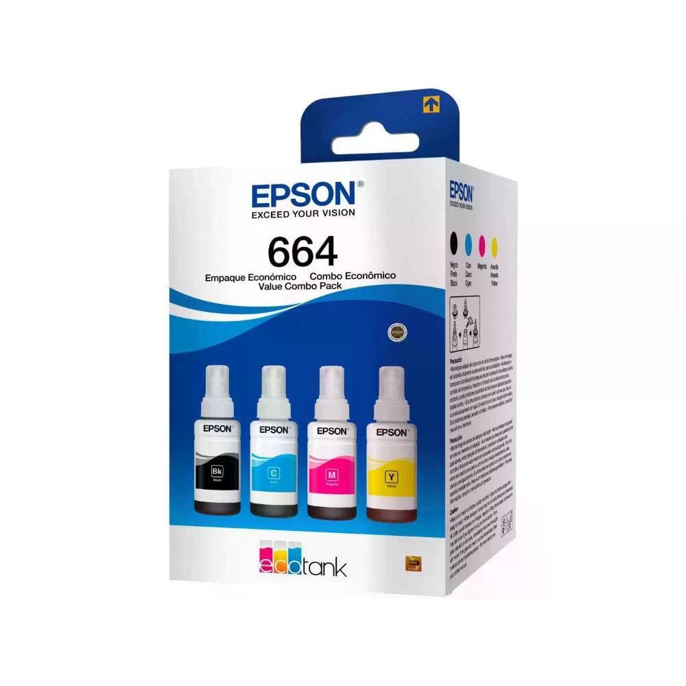 Kit 4 Garrafas Epson T664 para Ecotank 4 cores T664520-4P
