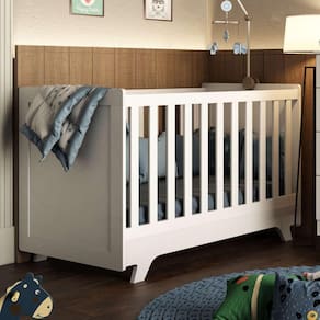 Berço Mini Cama Padrão Americano 100% MDF 2 em 1 Retrô Móveis Peroba Branco Brilho