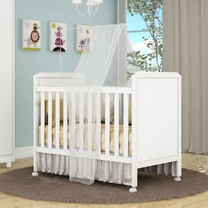 Berço Mini Cama Padrão Americano 100% MDF 2 em 1 Cloe Móveis Peroba Branco Brilho