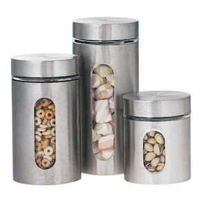 Conjunto De Potes Em Inox E Vidro 3 Peças - Inox