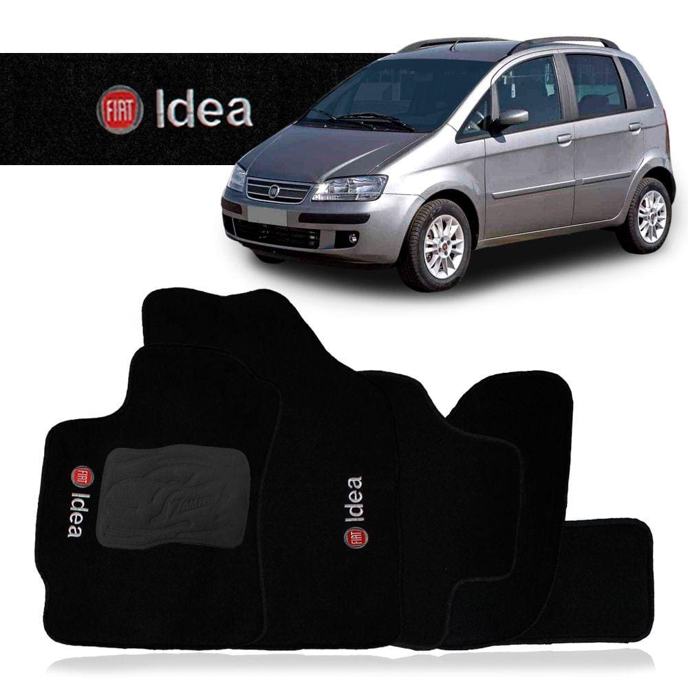 Jogo Tapete Carpete Automotivo Fiat Idea 2005 a 2013 Preto 5 Peças Bordado