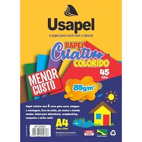 Papel Criativo Colorido A4 85g Usapel 8 Cores c/ 45 Folhas