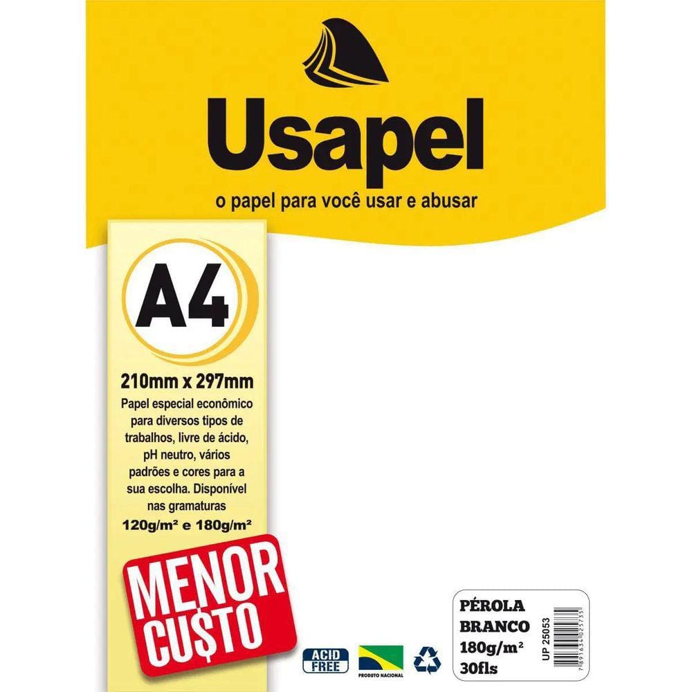 Papel A4 Branco Pérola 180g Usapel 30 Folhas | Perolado | Convites | Cartões | Artesanato