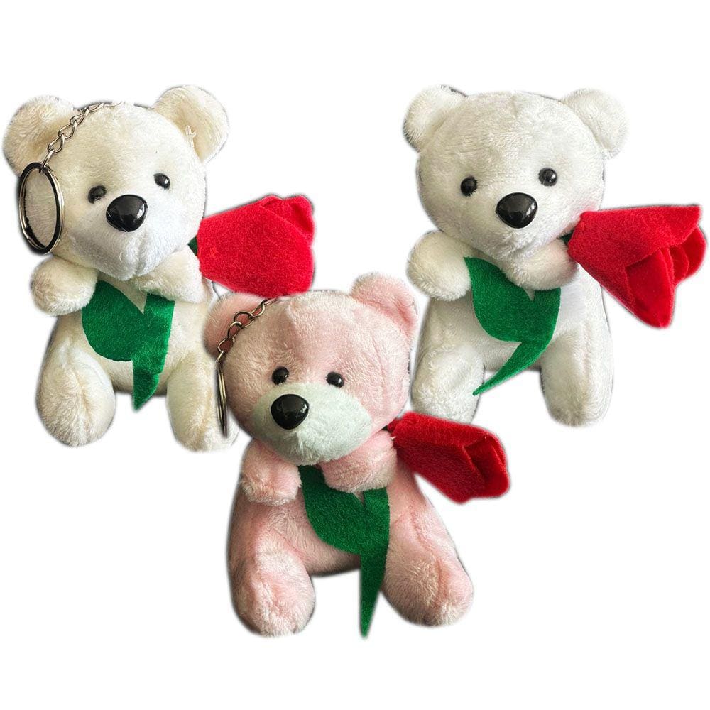 Urso Ursinho De Pelúcia Chaveiro Segurando Flor Apaixonado - 11cm