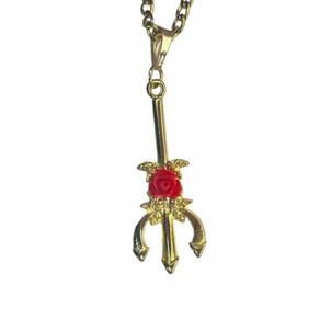 Colar Corrente Pingente Pomba Gira Tridente 4,20 cm Dourado