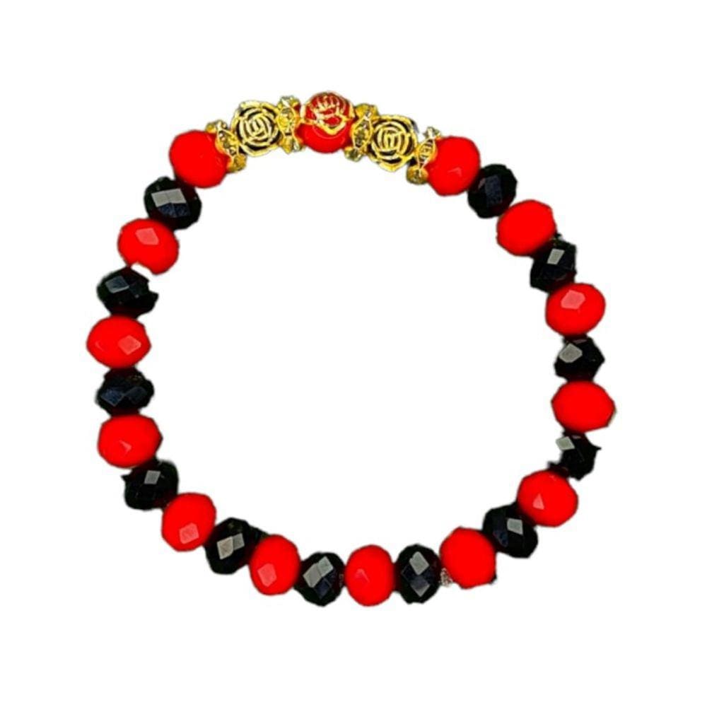 Pulseira Pomba Gira Rosas Preta e Vermelha Cristal
