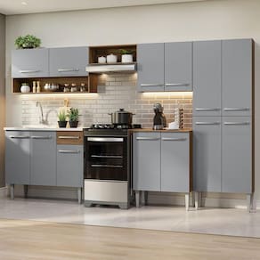 Armário de Cozinha Completa 293cm com Pia Rustic/Cinza Emilly Madesa 09